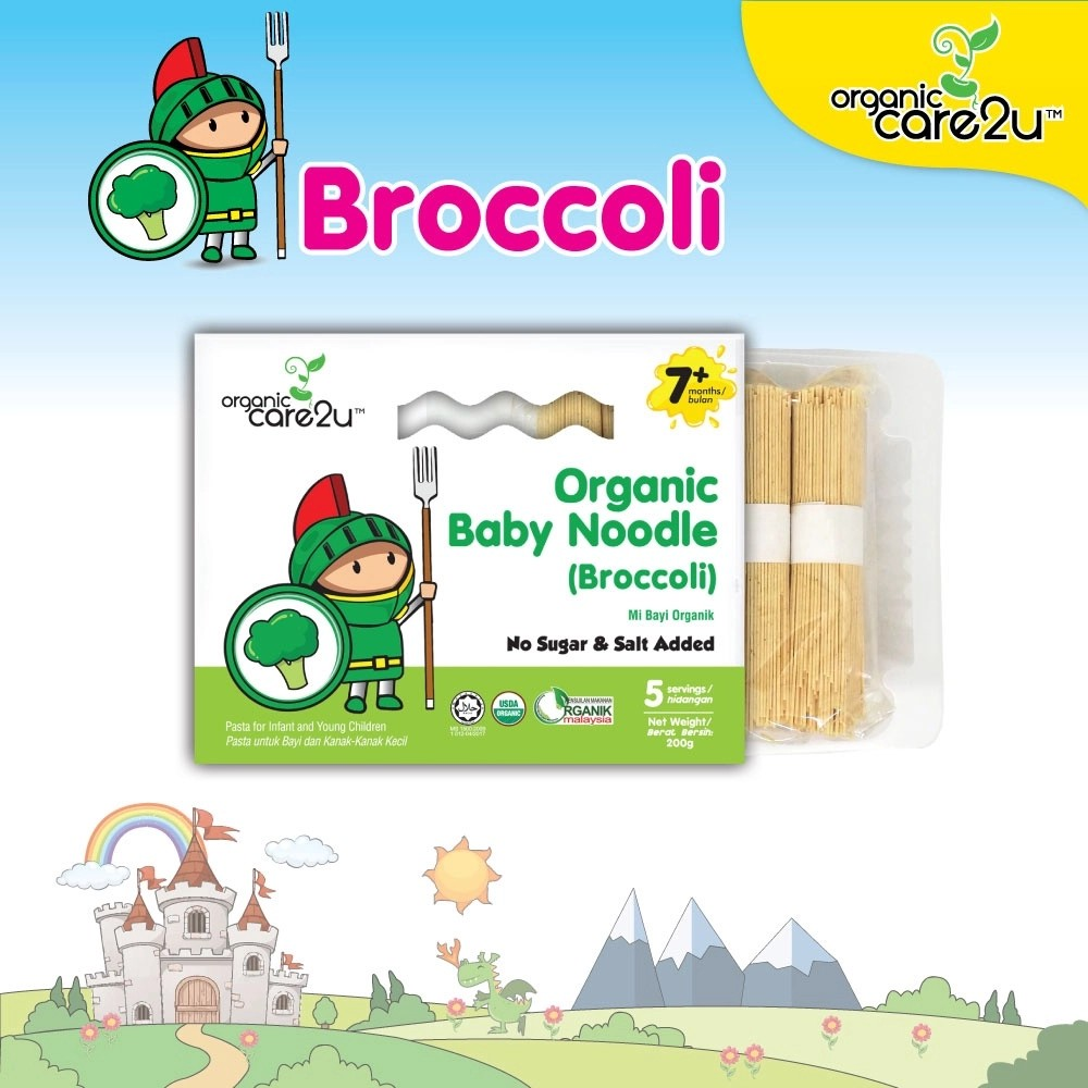 Organic Care2U Organic Baby Noodle Broccoli 200g – Halal and organic certified baby food, suitable for infants 7+ months in Singapore