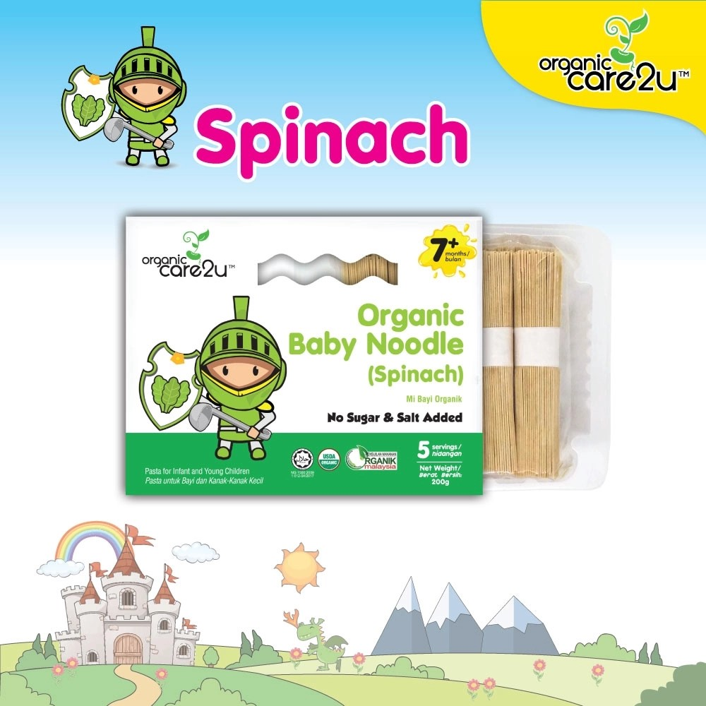 Organic Care2U Organic Baby Noodle Spinach 200g – Halal-certified baby noodles for 7 months+ in Singapore