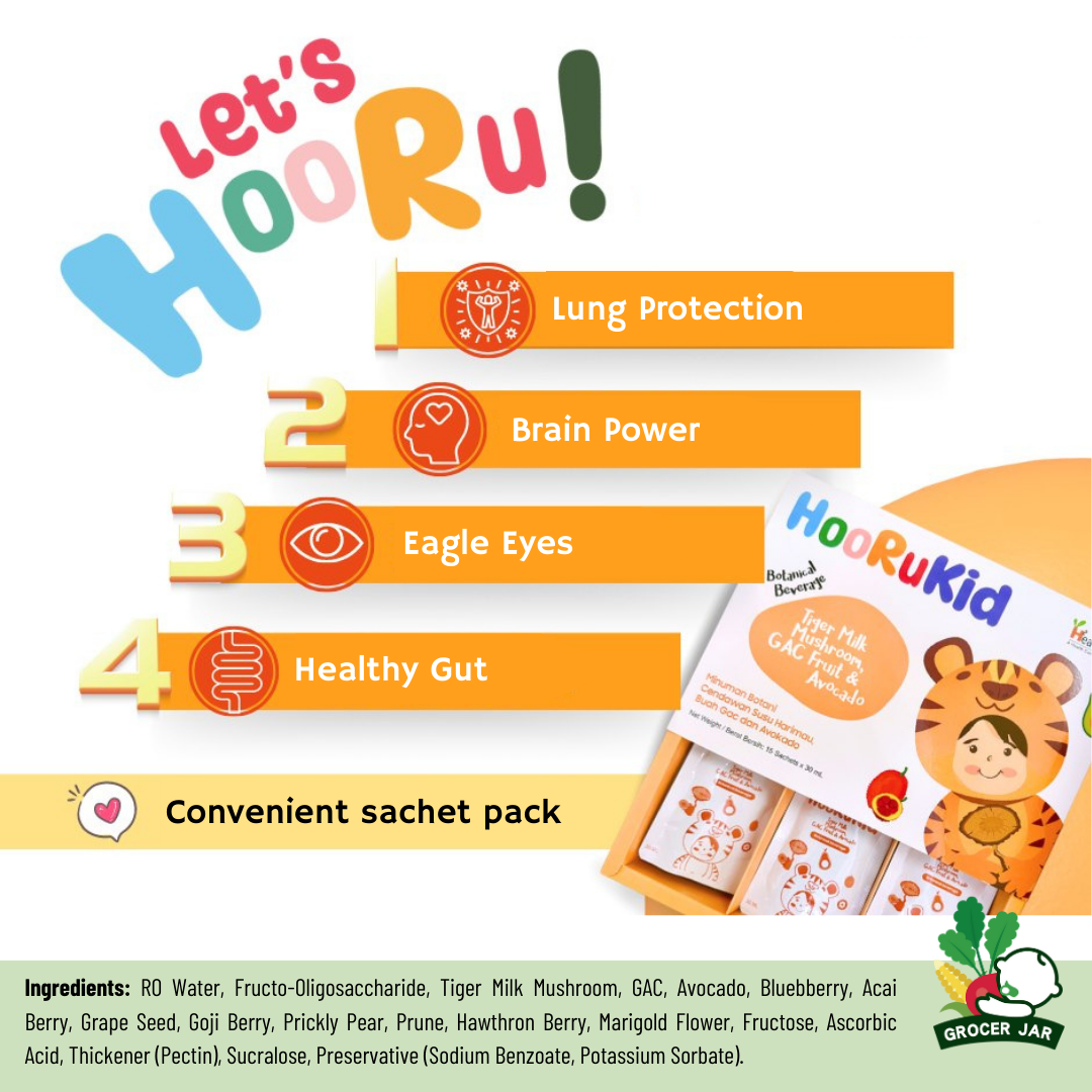 HooRuKid Halal Tiger Milk Mushroom Drink – 15×30 ml Sachets | Kids’ Immunity & Respiratory Booster | No Added Preservatives | Singapore