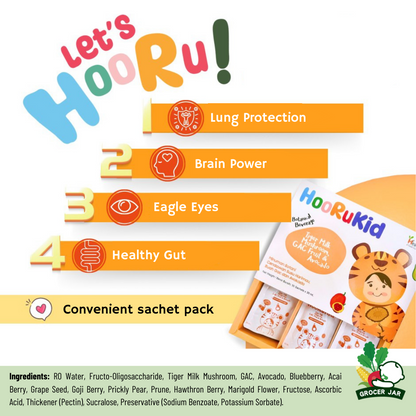 HooRuKid Halal Tiger Milk Mushroom Drink – 15×30 ml Sachets | Kids’ Immunity & Respiratory Booster | No Added Preservatives | Singapore
