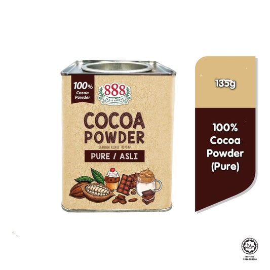 888 100% Pure Cocoa Powder 135g – Unsweetened, Halal-certified cocoa in hygienic tin, available in Singapore